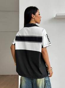 StreetHx 女式夏季数码印花单排扣运动短袖衬衫 - 白色 - 查看 2