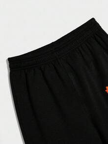 青少年男孩黑色卡通印花卫衣和裤子套装，休闲学院风，舒适时尚，百搭，面料柔软，适合日常穿着、上学、郊游、户外活动、秋冬季 - 黑色 - 查看 7
