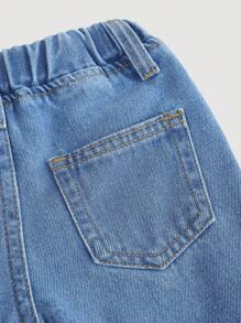 SHEIN Jeans pattes d'éléphant blanc avec nœud blanc et fausses perles blanches pour bébé fille. Tenue de plage pour fillettes, style de rue occidental, pantalon en jean pour festival rave, style années 2000 - Jean clair - Voir 4