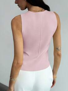 Aloruh Women's Sleeveless Single-Breasted Wide Strap Casual Summer Knit Top In Fall/Winter Summer Holiday Simple Commuter Vest With Unique Metal Buckle Office - Pink - View 3