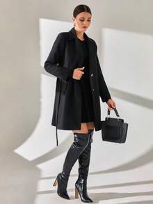 CLARA VERO Women Button And Belt Detailed Over Coat - Black - View 6