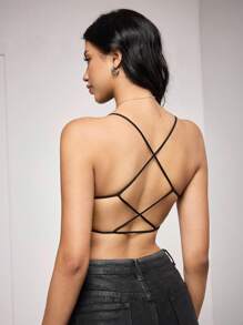 SuitURBody Solid Criss Cross Backless Bralet - Black - View 2