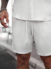 Manfinity CasualCool Bộ đồ nam gồm áo sơ mi ngắn tay và quần short đơn sắc tối giản hàng ngày, bộ đồ vải lanh trắng hai mảnh cho nam, bộ đồ nam hai mảnh mùa hè, bộ đồ quần short trắng hai mảnh cho nam - trắng - Xem 7