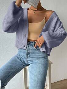 EURMUSE Cardigan casual et polyvalent à manches lanternes de couleur unie