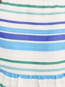 Nöista 条纹两件套，荷叶边短款上衣和系带中裙。轻盈俏皮，非常适合海滩度假、美国独立日造型或圣约翰庆祝活动！ - 藍色 - 查看 8