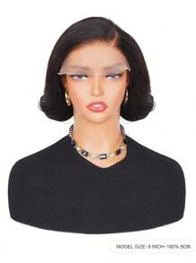 ALL READY WIG Wear And Go Glueless Bob Wig Loose Wave Lace Front Human Hair Wigs For Women Pre Plucked And Pre Cut 5x6 Lace Closure No Glue Needed For Beginners Natural Black 8 Inch
