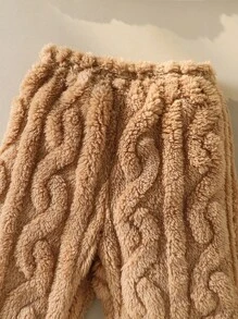 SHEIN Playful Pals 两件套男婴连帽运动衫和裤子套装，毛绒提花面料，带有可爱的水豚刺绣图案 - 彩色 - 查看 5