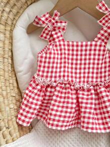 Baby Girl Casual Cute Gingham Pattern Tank Top, For Christmas