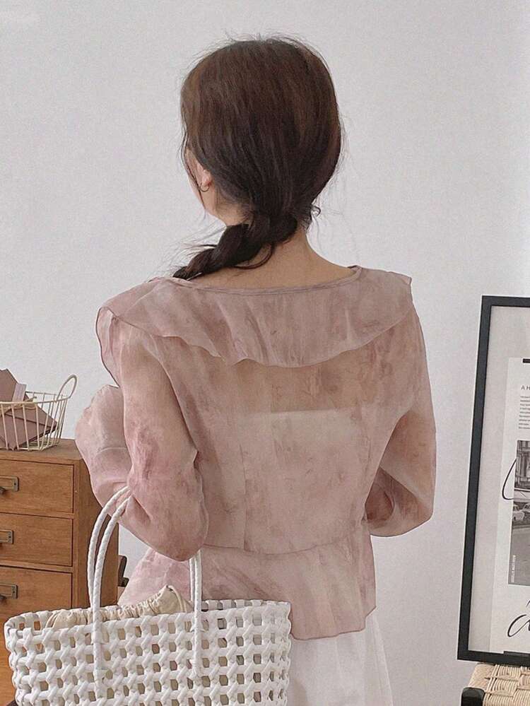 Women's Elegant Floral Printed Ruffle Sleeve Blouse,Fall Women Clothes Long Sleeve Top