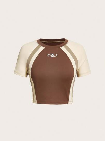 Streetz SHEIN Sport Camiseta deportiva ajustada y corta con bloques de color para mujer