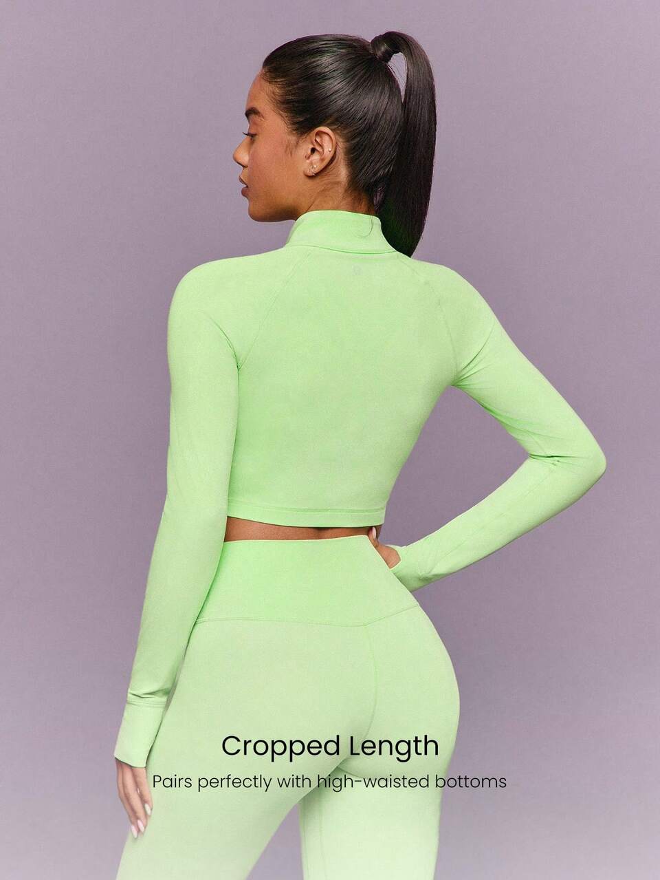 FeatherFit™ Studio Stamina Swea -Wicking Slim Fit Long Sleeve Thumbholes Cropped Zip Active Jacket Low Impact Yoga Pilates Studio Daily Casual Wear