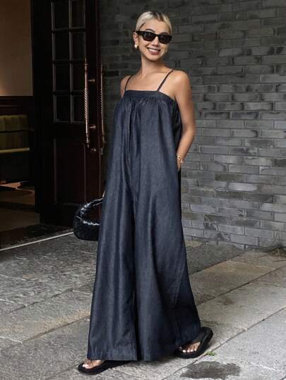 DAZY 女式宽松长款牛仔背带裤，休闲街头风格连体裤