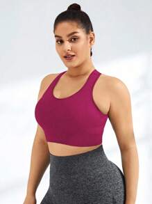 Gameset SHEIN Sport 加大码纯色舒适无缝运动文胸 - 酒紅色 - 查看 5