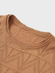 EURMUSE Men Rib Knit Geometrical Pattern Crew Neck Regular Sweater - Camel - View 4