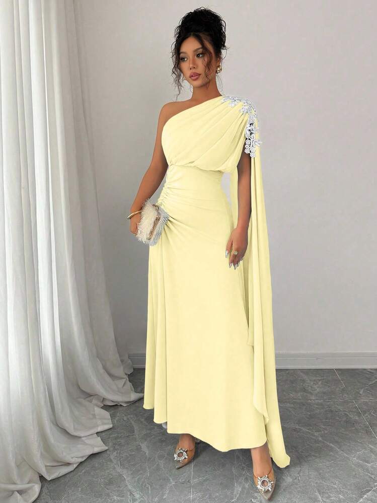 Selianne Women's Elegant Ruffle Shoulder Decor Dress Summer Dress Looks Of Party - Light Yellow - View 6
