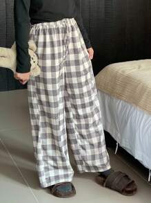 DAZY Tween Girls Casual Plaid Print Lounge Pants, For Everyday Wear Fall,Winter - Grey - View 4