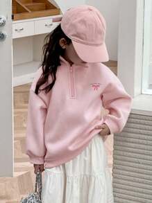DAZY 少女印花保暖半拉链运动衫，秋季 - 粉色 - 查看 1