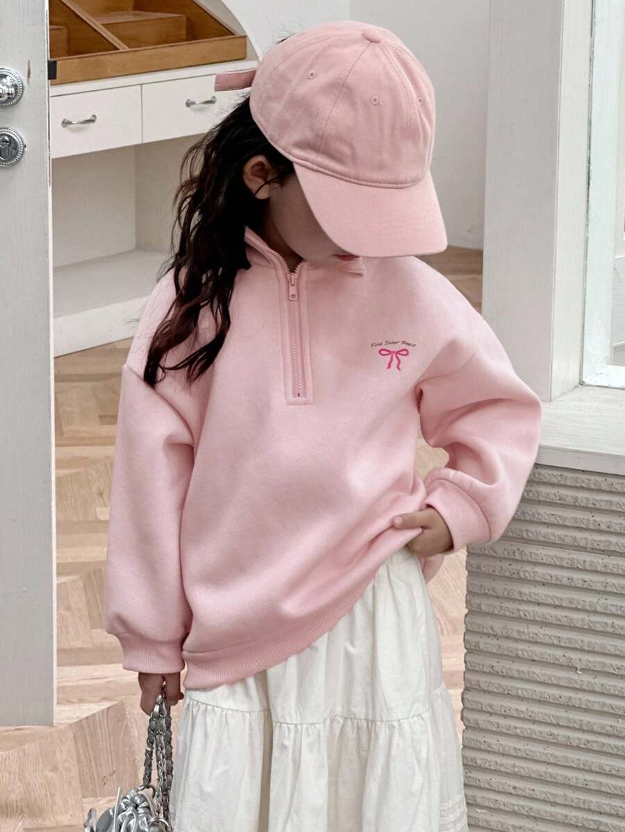 DAZY 少女印花保暖半拉链运动衫，秋季 - 粉色 - 查看 1