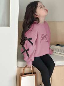 Dazy Kids 2件套女童圆领针织蝴蝶结印花套装