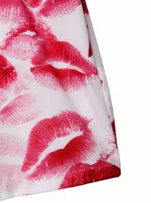 Manfinity KASUA 男士唇印短袖上衣和短裤，休闲沙滩装男士沙滩装套装度假套装男士 - 粉色 - 查看 9