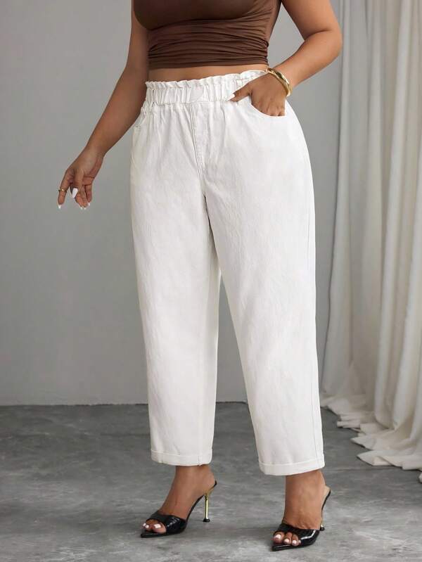 Elenzga 大码休闲百搭纯色锥形牛仔裤