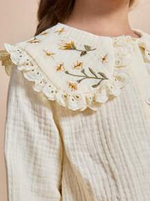 Maija Kids Maija Kids 女童圆领荷叶边刺绣棉质衬衫 - 彩色 - 查看 7