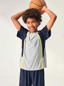 JNSQ Back To School Tween Boy Outdoor Sports Short Sleeve T-Shirt, Children Round Neck Funny Number Print Outdoor Sports Short Sleeve T-Shirt - Multicolor - View 3