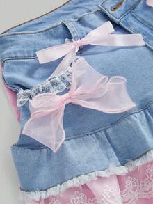 ROMWE Kawaii 可爱甜美蛋糕下摆女式牛仔迷你裙