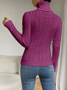 SHEIN 休闲纯色高领修身毛衣，秋冬针织套头衫 - 中紫紅色 - 查看 2