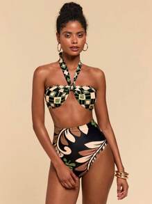 Travachic 女士夏季几何花卉印花挂脖比基尼套装 - 彩色 - 查看 7