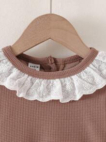 SHEIN 女婴荷叶边领长袖连体衣，花卉乡村风秋冬款