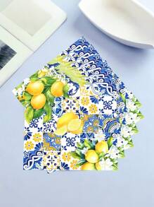 20PCS Blue Tile Lemon Paper Napkins Summer Fruit Disposable Napkins Lemon Print Decorative Napkins Suitable For Party Supplies Table Decorations - Multicolor - View 3