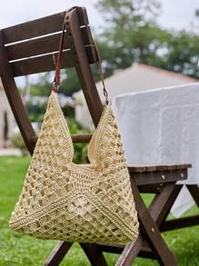 Cirelle A Fashionable Hand-Woven Hollowed-Out Straw Shoulder Bag – Boho Summer Tote Beach Bag, For Vacation, Outings, Camping & Parties