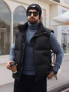 DAZY Men's Solid Color Thermal Thickened Black High Collar Vest Jacket, Winter - Black - View 1