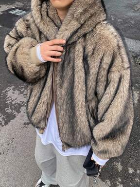 DAZY Giacca con cappuccio in tessuto di pelliccia marrone ricamata, per uomo, adatta per l'autunno