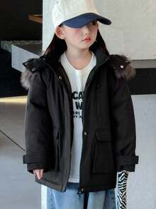 Dazy Kids 女童棉衣，小女孩秋装 - 黑色 - 查看 3