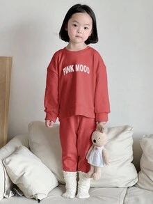 DAZY 2pcs/Set Young Girls Round Neck Letter Print Outfit, Fall