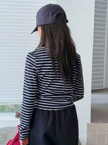 Dazy Kids 女童条纹圆领长袖T恤