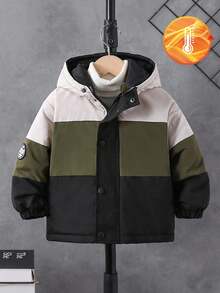 1pc Young Boy Contrast Color Patchwork Hooded Jacket With Ribbed Cuffs, Autumn/Winter - Multicolor - View 3