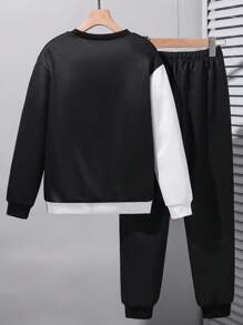 Tween Boys Funny Smiling Face Print Hoodie Set, Suitable For Street Wear And Theme Parties Chic Outfits For Autumn/Winter Fall