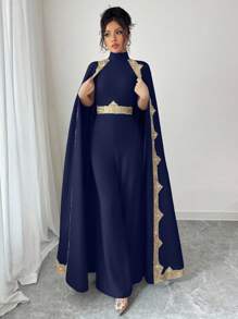 Chiquease 女士优雅亮片缎带装饰连体裤，适合大学派对穿着 - 藏蓝色 - 查看 8