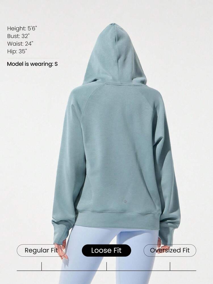 sweat-shirt à capuche oversize à demi-zip en modal et soie, pour l'automne