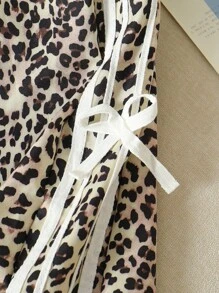 Sparklyn Tween Girls Wide Leg Geometric Print Long Pants With Pockets And Side Bow Details Leopard Pants Cheetah Print Pants Leopard Print Pants Tween Girl Leopard Set Fall Winter - Multicolor - View 5