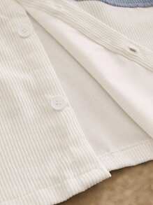 HIMLAND Áo khoác nhung kẻ cổ điển màu trắng xanh họa tiết chắp vá bất đối xứng dáng rộng rãi cho nam, tay dài, dáng rộng, thường ngày, dành cho mùa thu đông - Xanh và trắng - Xem 6