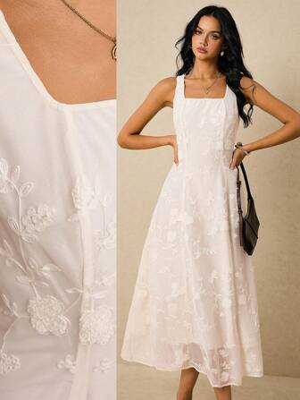 Poéselle 女士休闲海滩度假方领无袖连衣裙