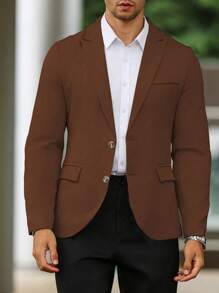 Calvornis Men's Long Sleeve Lapel Neck Business Travel Classy Formal Blazer - Coffee Brown - View 4