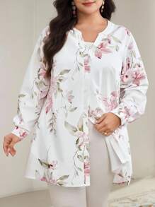 Veilorie Elegancki top damski w stylu arabskim z nadrukiem kwiatowym w dużych rozmiarach