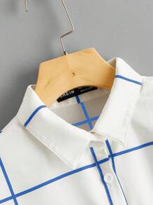 SHEIN LUNE Plaid Pattern Woven Shirt - Blue - View 4