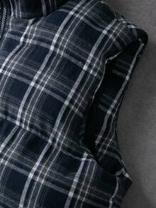 Manfinity Homme 男士秋冬无袖格子休闲开衫，立领加厚背心，加厚格子背心男士背心男士外套背心男士冬季背心，2000 年代风格 - 藍色 - 查看 3