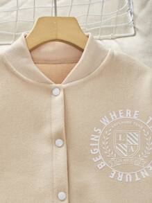 Women's Zip-Up Bomber Jacket With Contrast Sleeves And Pleated Mini Skirt Set - Khaki - View 9